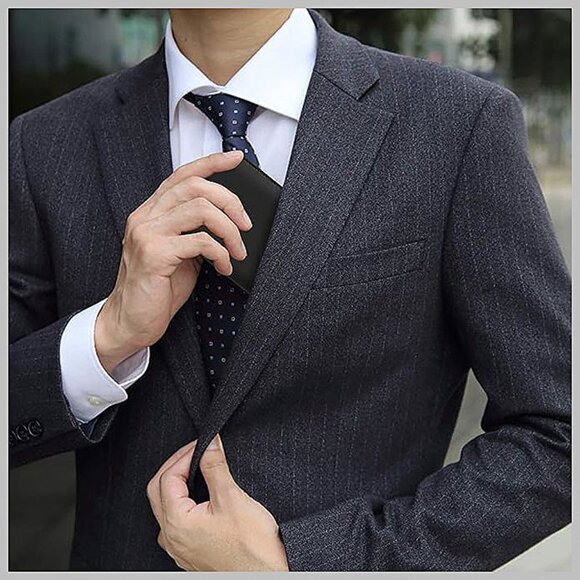 Leather Checkbook Cover for Men and Women Black - Picture 5 of 7